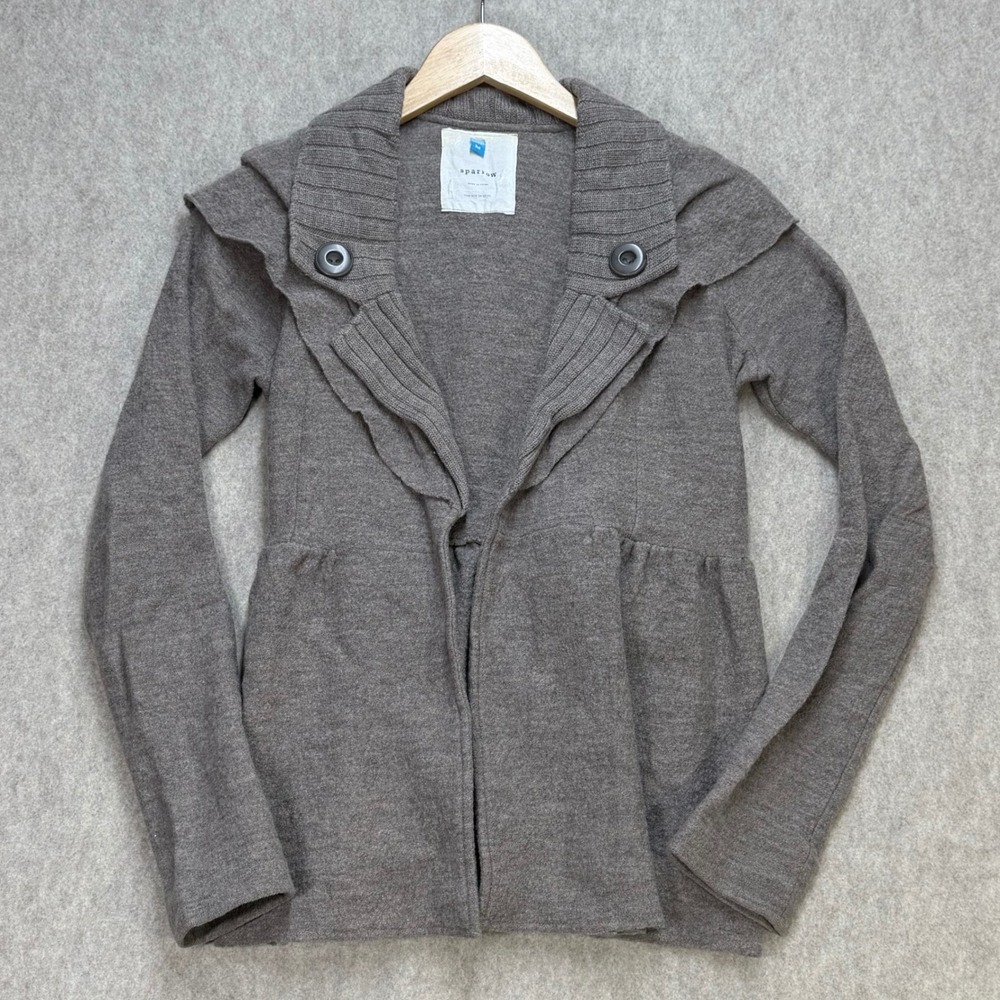 Sparrow Anthropologie Brown 100% Merino Wool Wrap Cardigan Sweater Womens Medium